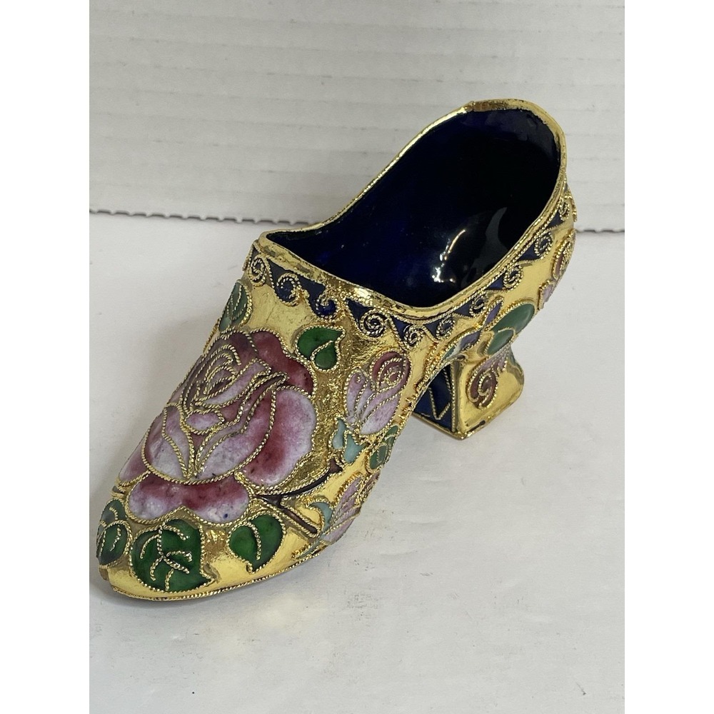 Cloisonné Enamel Metal Ladies Shoe Ornament Rare Find 5 X 1.5